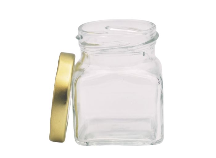 Pot en verre CUADRO carré avec capsule "Or", l'unité