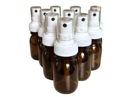Lot de 10 flacons ambrés 30ml avec bouchon spray