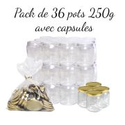 Pack de 36 pots en verre 250g avec capsules "Or"