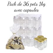 Pack de 36 pots en verre 1kg, avec capsules "or"