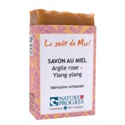 Savon solide artisanal, miel, argile rose, ylang-ylang, le savon de 100g 