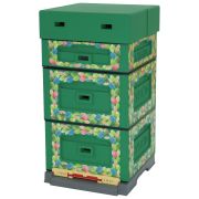  Ruche Dadant 10 en polystyrène Lyson, Verte à décor de feuillage