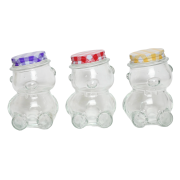 Pot verre 150ml Ourson avec capsule "vichy" couleur, le lot de 8 assortis