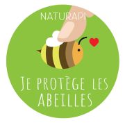Sticker rond "je protège les abeilles" coeur 100mm